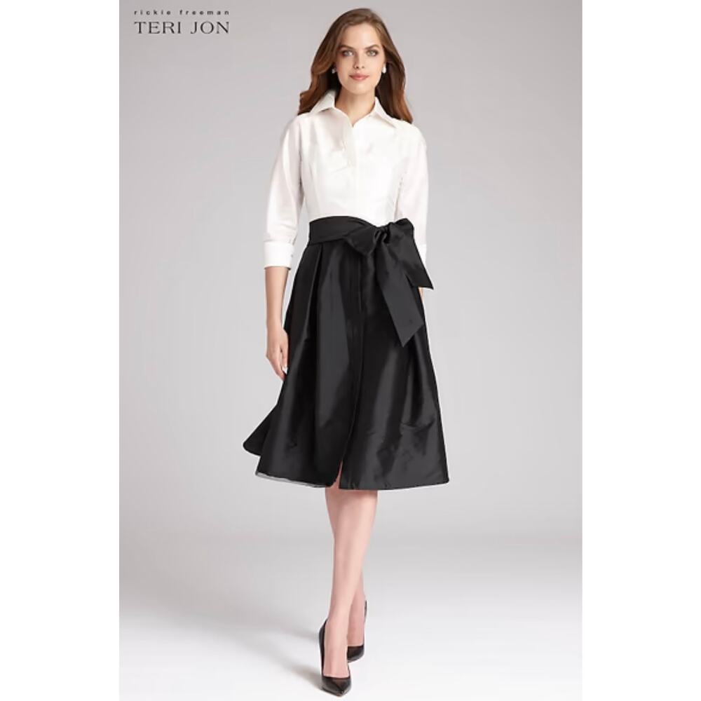 Rickie Freeman Teri Jon Two Tone 3/4 Sleeve Lace Taffeta Shirtdress‎ small 4/6